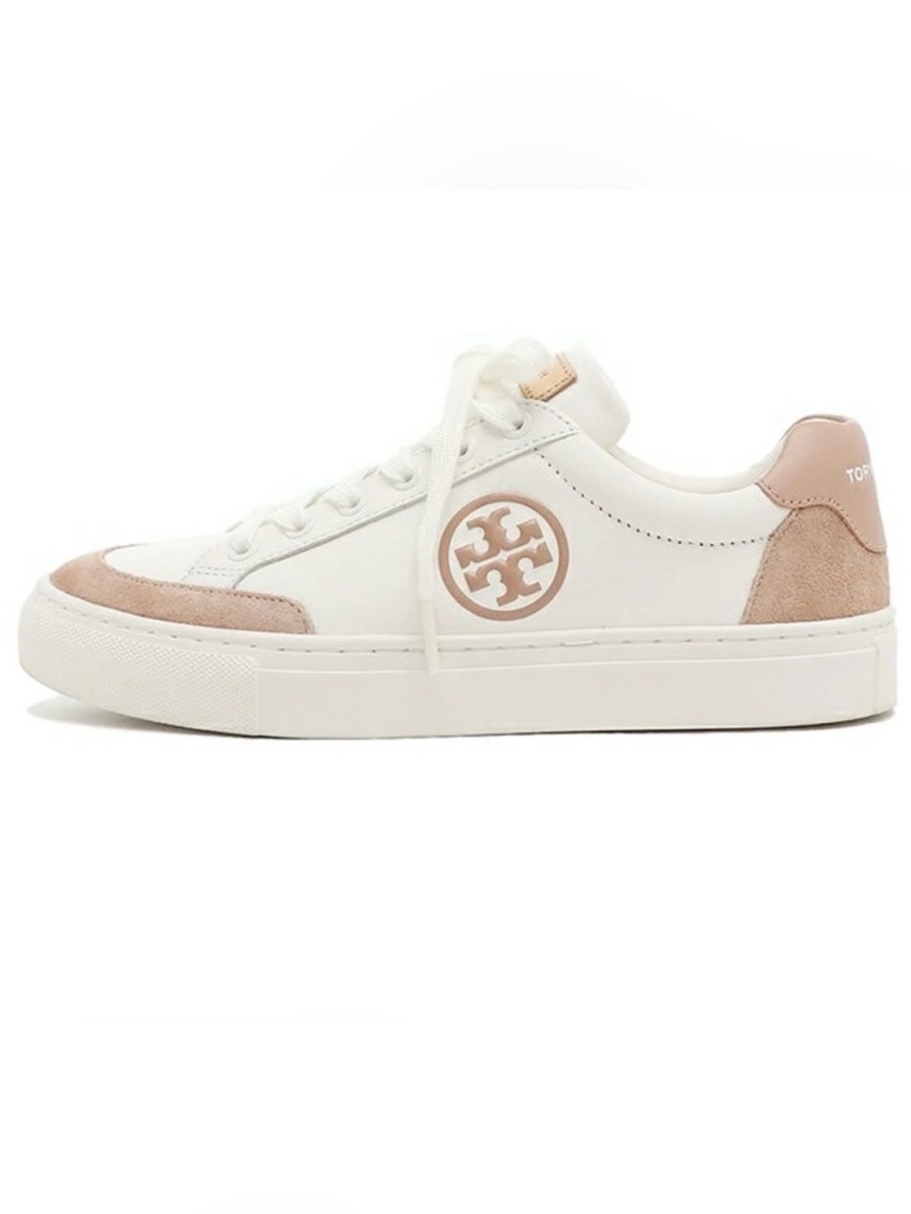 Tory Burch White Leather Sneakers with Blush Accents